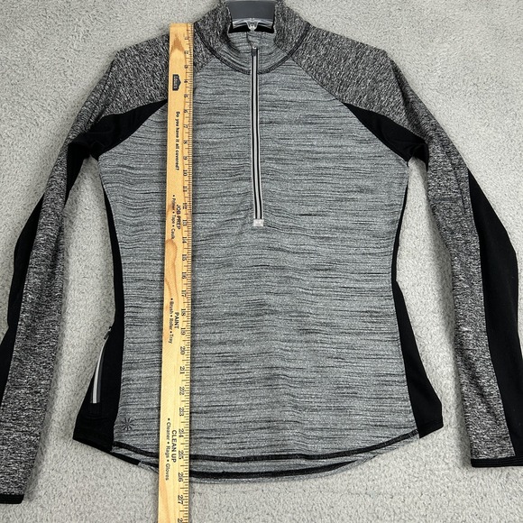 Athleta Pullover Womens Medium Gray Black Quarter Zip Stretch Running Thumbholes - Picture 7 of 11